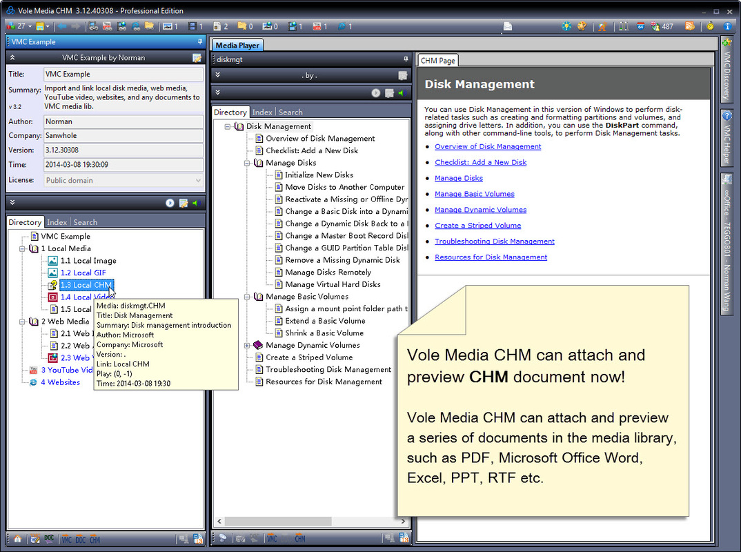 Vole Media CHM can attach and preview CHM document